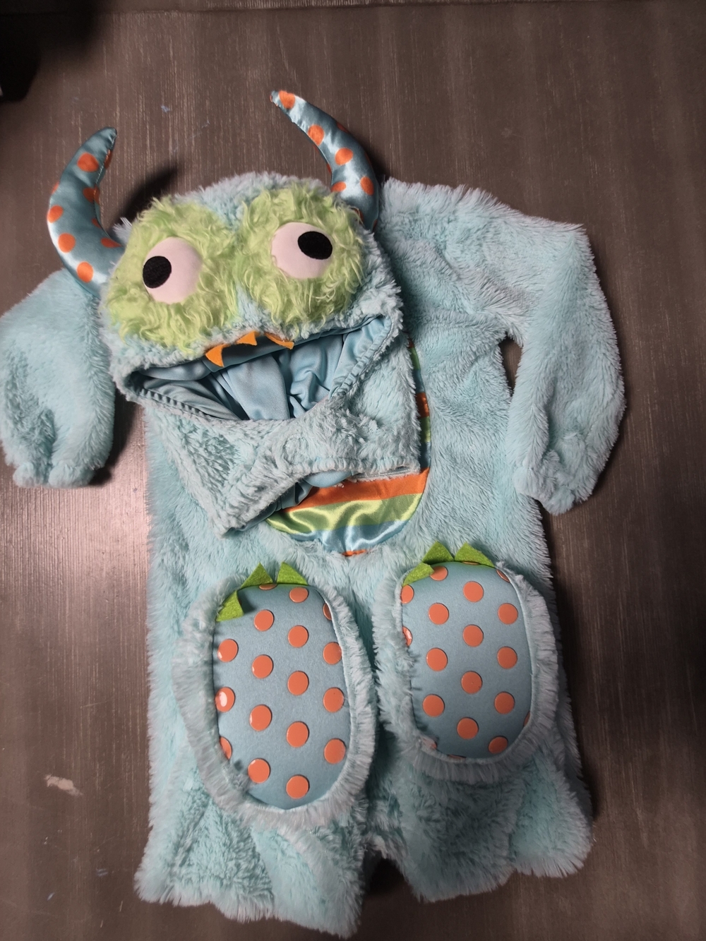 Spirit Plush Aqua Monster Costume with Orange Polka-Dot Accents
